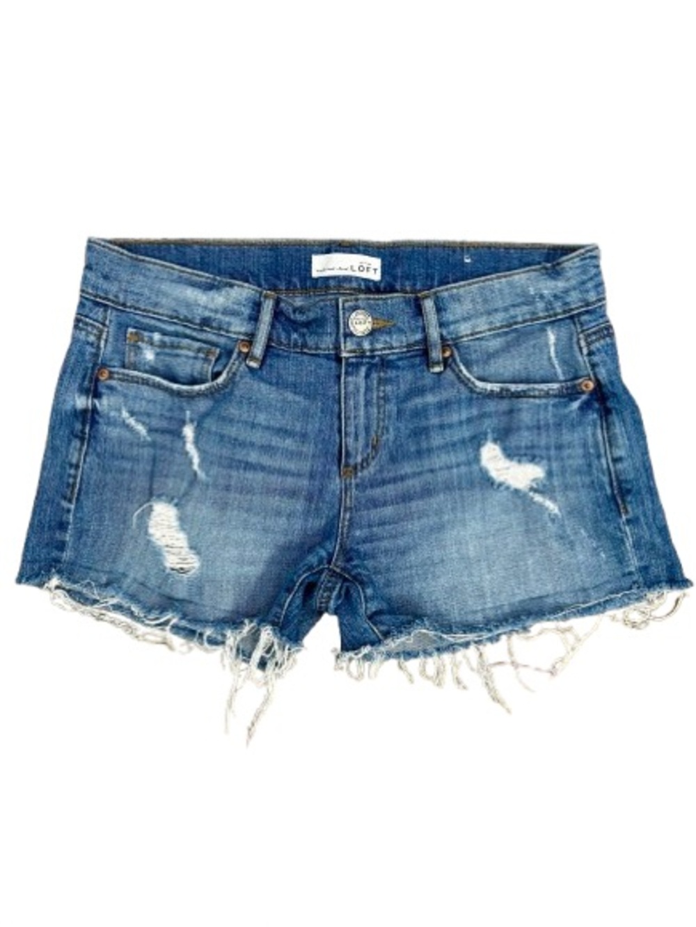 LOFT Made & Loved Distressed Cutoff Denim Shorts Blue Raw Hem 0 / 25
